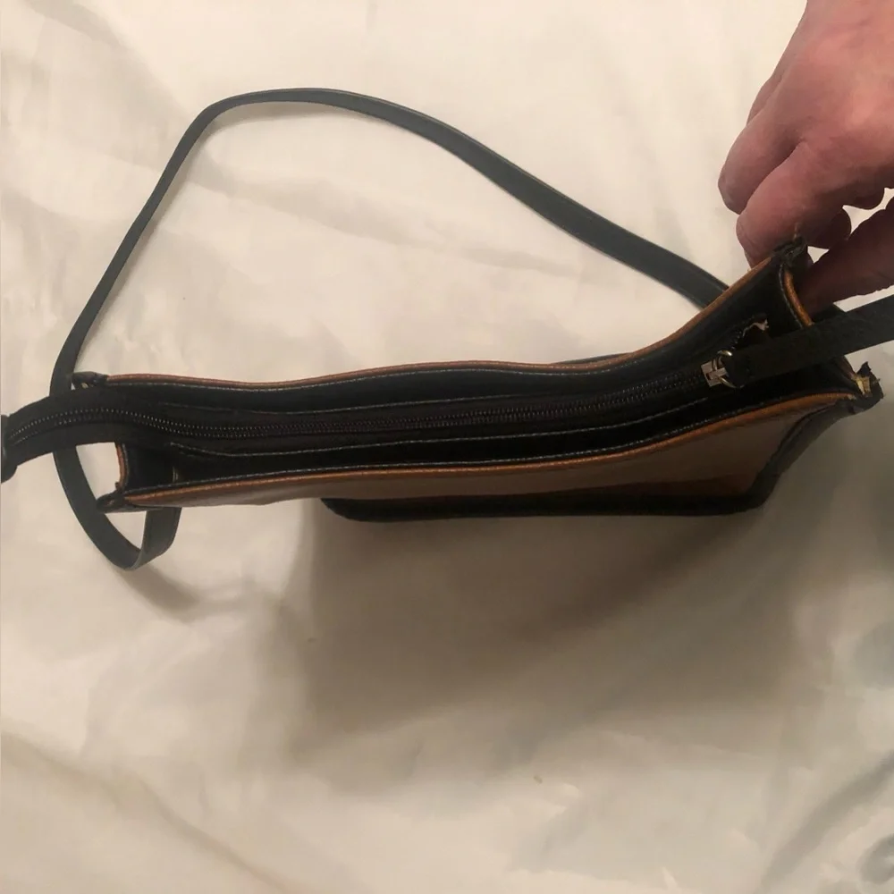 Nine West Brown and Black Pebbled Leather crossbody Messenger